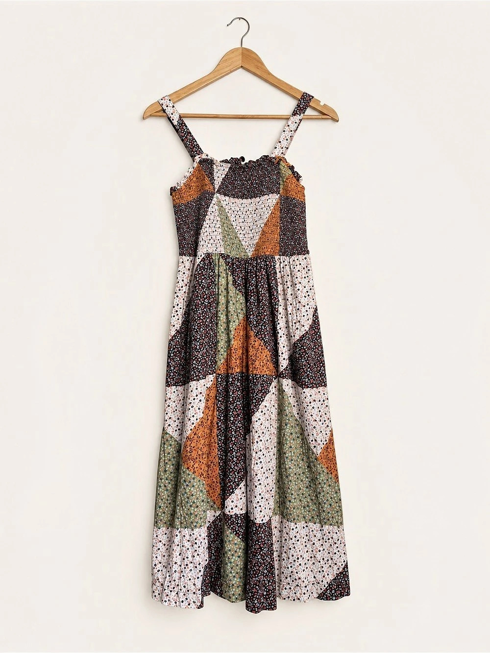 UNIVERSAL THREAD PATCHWORK FLORAL SMOCKED MAXI DRESS SIZE S